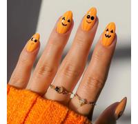 JMEOWIO Gel Nail Stickers Halloween Pumpkin Semi Cured Gel Nail Strips Wraps UV/LED Nails Art Design Decoration Accessories