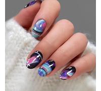 JMEOWIO Gel Nail Stickers Marble Star French Tip Semi Cured Gel Nail Strips Wraps UV/LED Nails Art Design Decoration Accessories