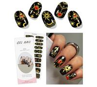 JMEOWIO Gel Nail Stickers Moon Star Black Semi Cured Gel Nail Strips Wraps UV/LED Nails Art Design Decoration Accessories