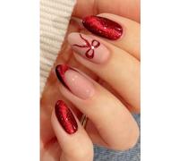 JMEOWIO Gel Nail Stickers Red Bow Cat Eye Semi Cured Gel Nail Strips Wraps UV/LED Nails Art Design Decoration Accessories