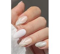 JMEOWIO Gel Nail Stickers Silver Glitter White French Tip Semi Cured Gel Nail Strips Wraps UV/LED Nails Art Design Decoration Accessories