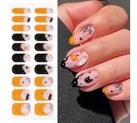 JMEOWIO Halloween French Tip Semi Cured Gel Strips Wraps Nail Art Sticker
