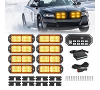 JMEST LEAD 8 in 1 Amber LED Strobe Grille Lights with 9-Key Strobe Controller, 8PCS 24 LED Emergency Warning Beacon Lights, Surface Mount Flashing LED Grille Lights Bar For Trucks Vehicles ATV