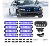 JMEST LEAD Blue LED Strobe Lights for Trucks, 8PCS 12 Emergency Warning Beacon With 9-Key Controller, Surface Mount Car Grille Light Bar for Construction Vehicle Van Tractor