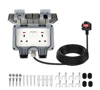 JMEST LEAD Outdoor Socket Cover Box with 10M Extension Lead Waterproof Double Plug Socket 13A 2 Gang Outdoor Power Socket Outside Wall Garden Switched Socket