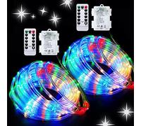 JMEXSUSS 2 Pack Battery Operated String Lights Outdoor Waterproof Total 200LED 8 Modes Battery Powered Rope Lights with Remote for Trampoline Camping Canopy Tent Christmas Decor (Multicolor)