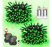 JMEXSUSS 2 Pack Green Halloween Lights Outdoor, Each 33 FT 100 LED Green Battery Operated Lights, Christmas Light Outdoor Waterproof for Outside Halloween Tree House Garden Porch Decor