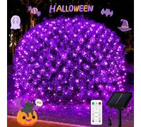 JMEXSUSS 320 LED Purple Christmas Net Lights Outdoor, 9.8ft x 6.6ft Solar Net Lights Outdoor Waterproof, Purple Christmas Light with 8 Modes Remote for Xmas Bush Tree Decorations