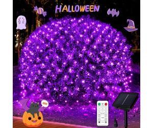 JMEXSUSS 320 LED Purple Christmas Net Lights Outdoor, 9.8ft x 6.6ft Solar Net Lights Outdoor Waterproof, Purple Christmas Light with 8 Modes Remote for Xmas Bush Tree Decorations