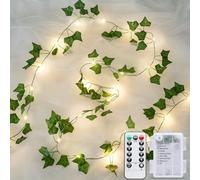 JMEXSUSS 33Ft Vines with Lights Battery Operated, 100 LED Ivy Vines with Fairy Lights with Remote, Leaf Lights for Room Bedroom Fireplace Wall Decoration (Warm White)