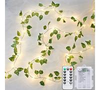 JMEXSUSS Vines with Lights Battery Operated,33Ft 100 LED Pothos Leaf Vine Lights with 8 Mode Remote,Fairy Lights with Vines for Bedroom,Wall,Weddings and Party