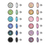 JMFENFA 12 Pairs Druzy Stud Earring for Men Women Gold Plated Surgical Stainless Steel Multi Colored Faux Druzy Stud Earrings Set (Silver faceted 10mm)