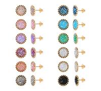 JMFENFA 12 Pairs Druzy Stud Earring for Men Women Gold Plated Surgical Stainless Steel Multi Colored Faux Druzy Stud Earrings Set (Gold 8mm)