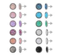 JMFENFA 12 Pairs Druzy Stud Earring for Men Women Gold Plated Surgical Stainless Steel Multi Colored Faux Druzy Stud Earrings Set (Silver 8mm)