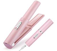 JMFONE Cordless Hair Straighteners and Curler, Mini Travel Flat Iron Hair Straightener 2 in 1, USB-C Rechargeable Wireless Portable Straighteners, 3 Temperature Levels, 4800mAh Battery