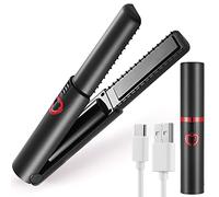 JMFONE Cordless Hair Straighteners, Mini Travel Hair Straightener and Curler 2 in 1 for Women, Portable USB C Rechargeable Straighteners Flat Iron, 4800mAh Battery, Dual Voltage, 3 Adjustable Temp