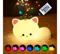 JMG-Myratts Night Light for Kids, Cute Soft Silicone Cat Lamp with Remote Control, 16 Colors Dimmable Timer Nursery Portable Kawaii Lamps, Bedside Lamp for Baby Toddler Adult[Energy Class G] (Cat)