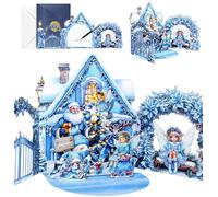 JMHACHY Angel Pop up Christmas Cards - Xmas Cards with Envelope, Handmade 3D Merry Christmas Gifts for Daughter Sister Granddaughter, Vintage Blue Winter Fairy Cottage Scene with Angel Santa Snowman