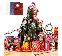 JMHACHY Cat Christmas Pop Up Cards, Cute Xmas Cards with Envelopes and Blank Note, 3D Merry Christmas Gifts for Wife Husband Mom Kids 2025, Cute Greeting Card with Cat Tree