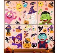 JMHACHY Halloween Window Clings - 9 Sheets 82 Pcs Cute Happy Halloween Window Decorations Indoor for Home Eyes Party Ghost Cat Bat Witch Stickers for Glass Double-Sided Removable Static Glass Decals
