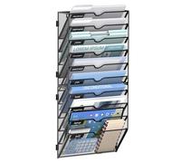 JMHUD 10 Tier Wall File Organizer Office Hanging Mail Holder Wall Mounted, Mesh Paper Document Organizer for Office Home School, Black