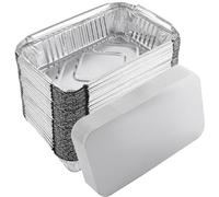 JMIATRY 100 Pcs Aluminum Foil Trays with Lids, 21 x 14 x 5cm Disposable Foil Food Containers with Lids, 800ml Takeaway Tin Foils Trays for Food Storage, Roasting, Baking, Broiling and Freezing
