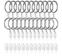 JMIATRY 100 Pcs Curtain Rings and Hooks, 32mm Silver Metal Curtain Pole Rings, Durable Drapery Hanging Rings with Plastic Curtain Hooks for Curtain Poles, Rods and Drapery, Shower Curtains
