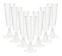 JMIATRY 100 Pcs Plastic Champagne Flutes, 160ml/5.6oz Multi-Use Champagne Flutes Reusable, Plastic Flutes Great for Wedding, Christmas, Birthday Party and Daily Use, Silver Glitter