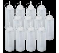 JMIATRY 12 Pcs Squeeze Bottles for Sauces, 360ml/12oz Plastic Sauce Bottle with Cap Lids and Scale, Squeezy Sauce Bottles for Ketchup, Barbecue Sauce and Olive Oil