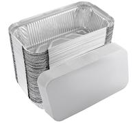 JMIATRY 125 Pcs Aluminum Foil Trays with Lids, 20 x 11 x 5.6cm Disposable Foil Food Containers with Lid, 680ml Takeaway Tin Foils Trays for Food Storage, Roasting, Baking, Broiling and Freezing