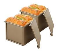 JMIATRY 2 Pcs Pullman Loaf Pan with Lid, 240g (0.55lb) Gold Non-Stick Bread Tin, Carbon Steel Loaf Tins for Baking, Toast, Cake, 11 x 11 CM