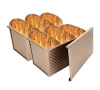 JMIATRY 2 Pcs Pullman Loaf Tin with Lid, 450g (1lb) Gold Non-Stick Bread Tin, Carbon Steel Loaf Tins for Baking, Toast, Cake, 20.8 x 11.8 CM