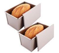 JMIATRY 2 Pcs Pullman Loaf Tin with Lid, 450g (1lb) Gold Non-Stick Bread Tin, Carbon Steel Loaf Tins for Baking, Toast, Cake, 20 x 11.5 CM