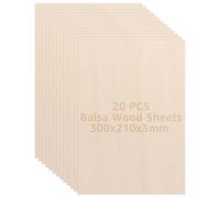 JMIATRY 20 Pcs Balsa Wood Sheets, 300x210x3mm Plywood Sheet, Unfinished Basswood Sheets for Home Decoration, DIY Crafts Projects, Woodcraft Model, Painting and Engraving