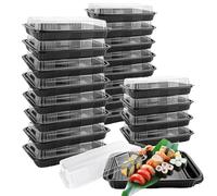 JMIATRY 20 Pcs Reusable Small Plastic Buffets Catering Trays with Lids, 235mmx220mm Sweet Treat and Sandwich Platter Trays, Black Pattern Base Food Containers for Party Food and Buffets