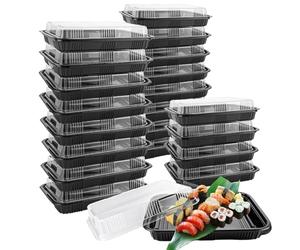 JMIATRY 20 Pcs Reusable Small Plastic Buffets Catering Trays with Lids, 264mmx200mm Sweet Treat and Sandwich Platter Trays, Black Pattern Base Food Containers for Party Food and Buffets