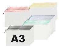 JMIATRY 25 Pack A3 Zip Wallets, A3 Zip Lock Bags Mesh Document Wallet, A3 Folder Plastic Zipper Bags for School Office Homework Travel Storage Bags, 5 Colors
