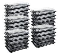 JMIATRY 25 Pcs Reusable Small Plastic Buffets Catering Trays with Lids, 261mmx190mm Sweet Treat and Sandwich Platter Trays, Black Pattern Base Food Containers for Party Food and Buffets