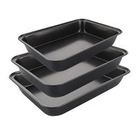 JMIATRY 3 Pcs Non Stick Oven Baking Tray, 34/32/30 cm Carbon Steel Oven Tray, Heavy Duty Roasting Tin for Cake, Bread, Meat and BBQ