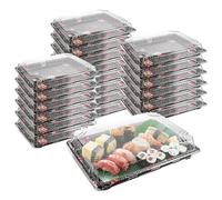 JMIATRY 30 Pcs Reusable Small Plastic Buffets Catering Trays with Lids, 255mmx185mm Sweet Treat and Sandwich Platter Tray, Black Pattern Base Food Containers for Party Food and Buffets
