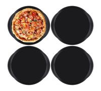 JMIATRY 4 Pcs 14 inch Pizza Trays for Oven Non Stick, Non-Stick Pizza Pan with Handles and Perforated Base, Carbon Steel Pizza Oven Trays for Baking, Black