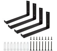 JMIATRY 4 Pcs Heavy Duty Shelf Bracket, 10 Inch Black Metal Scaffold Board Shelf Brackets, L Shape Shelf Brackets for Wall Mounted Shelves with Screws and Anchors