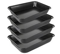 JMIATRY 4 Pcs Non Stick Oven Baking Tray, Rectangle Heavy Duty Carbon Steel Oven Tray, PFOA Free Roasting Tin Pans for Baking Food, Black