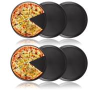 JMIATRY 6 Pcs Baking Tray, 12 Inch Carbon Steel Non-Stick Pizza Pan, Black Round Oven Tray for Home Kitchen, Bakery, Restaurant