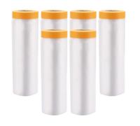 JMIATRY 6 Pcs Dust Sheets Roll, 1.5mx20m Waterproof Self-Adhesive Shields Film Rolls, Pre-Taped Plastic Dust Sheets for Decorating, Painting and Furniture Covering