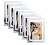 JMIATRY 6x4 Photo Frames Set of 6, Silver Mirrored Glass Picture Frames, Glass Photo Frame for Tabletop Display and Home Decoration
