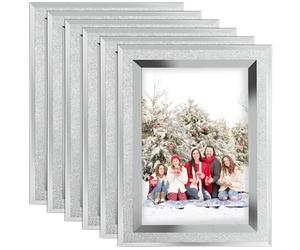 JMIATRY 6x4 Picture Frames Set of 6, Silver Sparkle Glass Photo Frames, Glass Photo Frame for Tabletop Display and Home Decoration