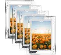 JMIATRY 7x5 Photo Frames Set of 4, Silver Mirrored Glass Picture Frame, Glass Photo Frames for Desktop Display and Home Decoration