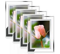 JMIATRY 7x5 Photo Frames Set of 4, Silver Mirrored Glass Picture Frames, Glass Photo Frame for Tabletop Display and Home Decoration