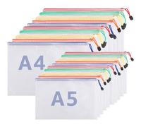 JMIATRY A4+A5 Zip Plastic Wallets, 40 Pcs Zip Lock Bags Mesh Document Wallet, A4+A5 Folder Plastics Zipper Bag for School Office Homework Travel Storage Bags, 5 Colors